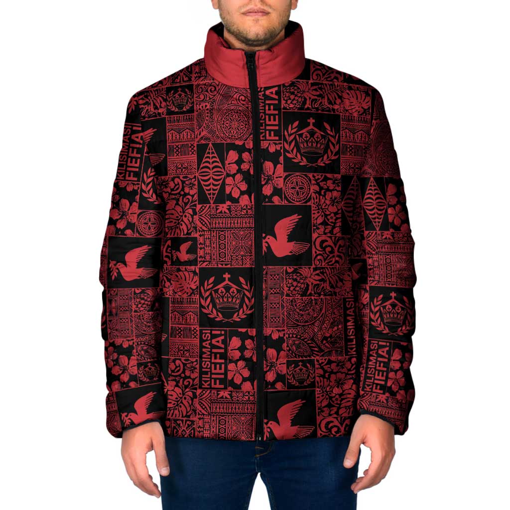 Black Tonga Kilisimasi Fiefia Padded Jacket Pacific Patchwork Xmas Vibes - Polynesian Pride
