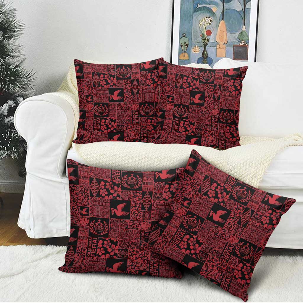 Black Tonga Kilisimasi Fiefia Pillow Cover Pacific Patchwork Xmas Vibes - Polynesian Pride