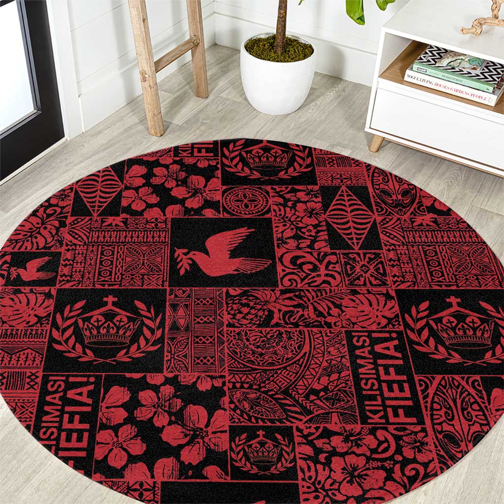 Black Tonga Kilisimasi Fiefia Round Carpet Pacific Patchwork Xmas Vibes - Polynesian Pride