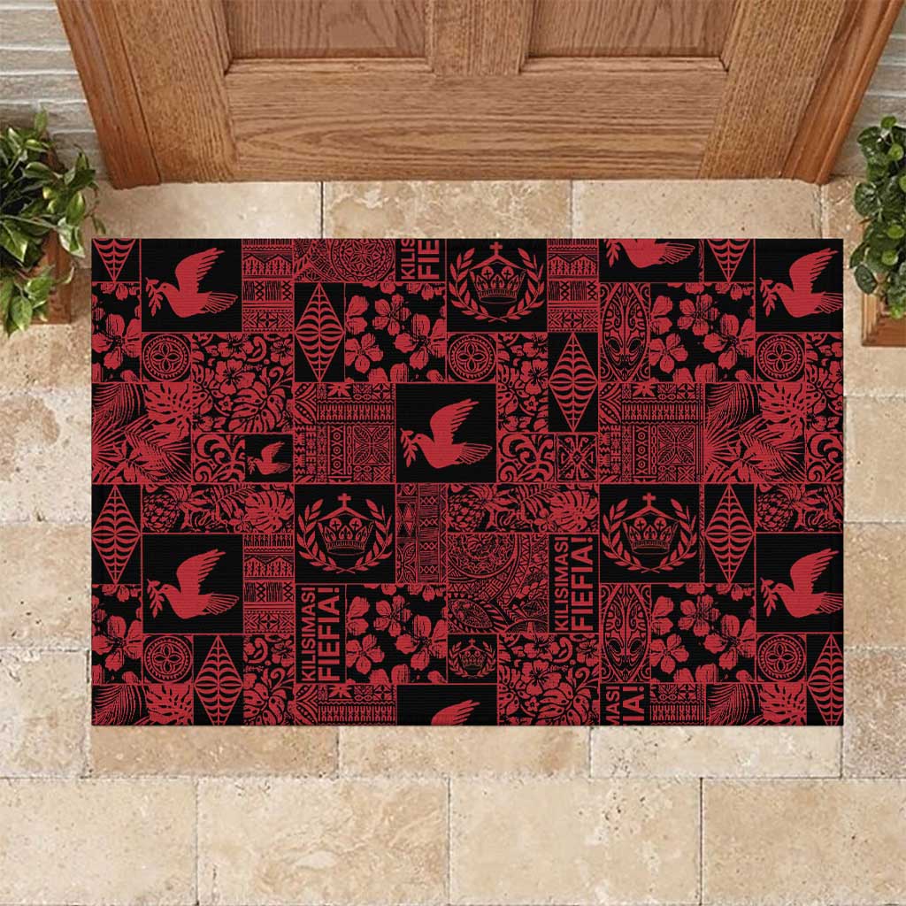 Black Tonga Kilisimasi Fiefia Rubber Doormat Pacific Patchwork Xmas Vibes - Polynesian Pride