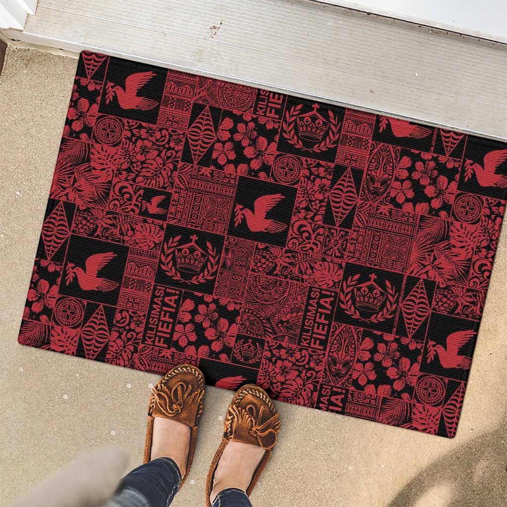 Black Tonga Kilisimasi Fiefia Rubber Doormat Pacific Patchwork Xmas Vibes - Polynesian Pride