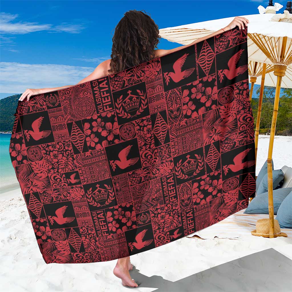 Black Tonga Kilisimasi Fiefia Sarong Pacific Patchwork Xmas Vibes - Polynesian Pride