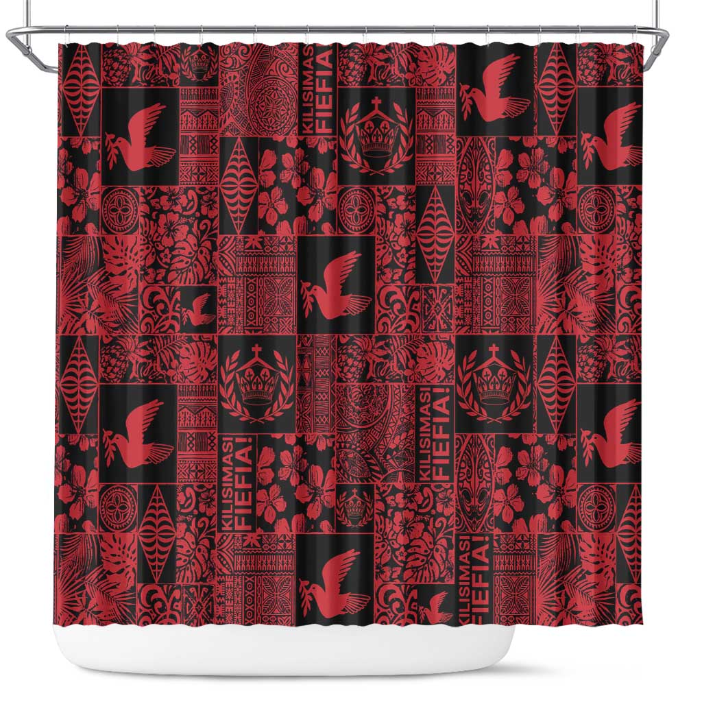 Black Tonga Kilisimasi Fiefia Shower Curtain Pacific Patchwork Xmas Vibes - Polynesian Pride