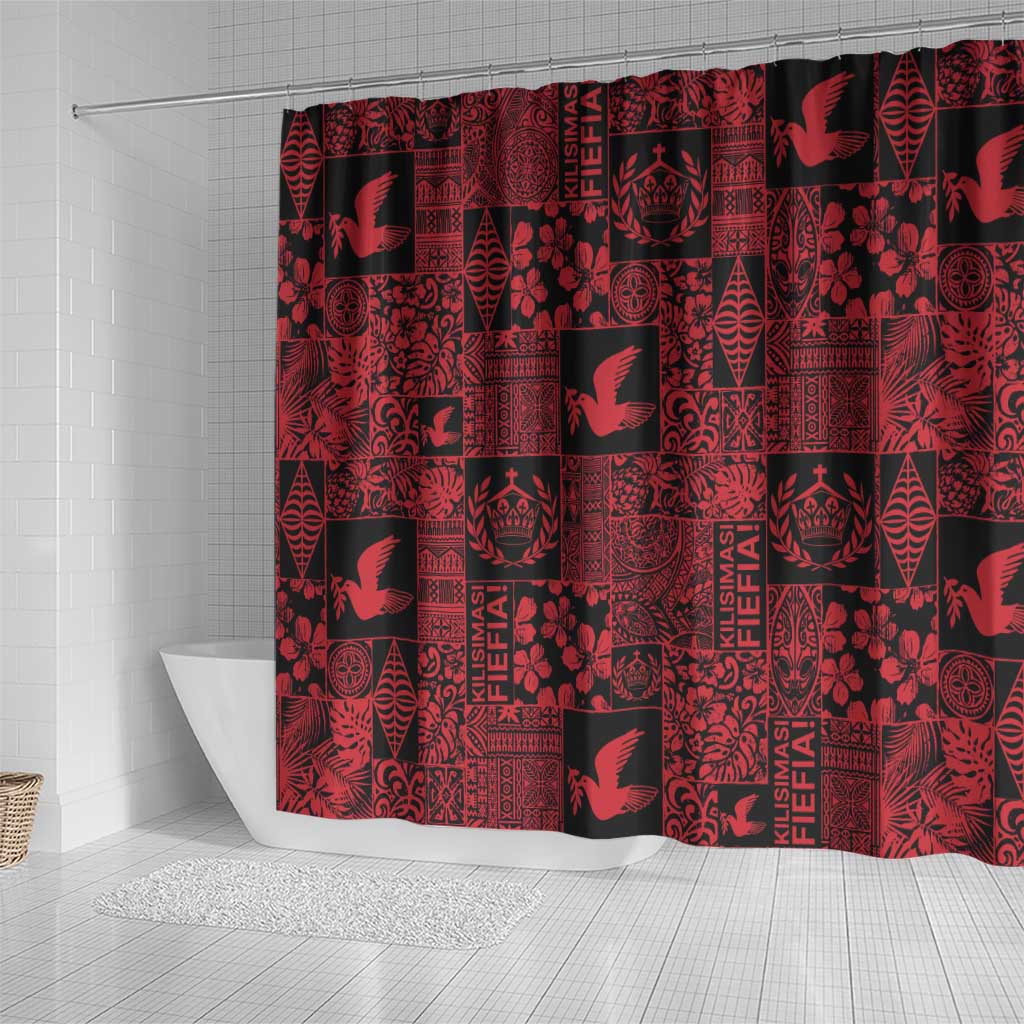 Black Tonga Kilisimasi Fiefia Shower Curtain Pacific Patchwork Xmas Vibes - Polynesian Pride