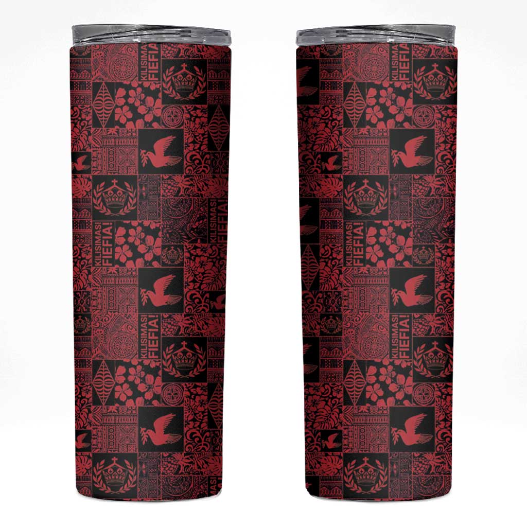 Black Tonga Kilisimasi Fiefia Skinny Tumbler Pacific Patchwork Xmas Vibes - Polynesian Pride