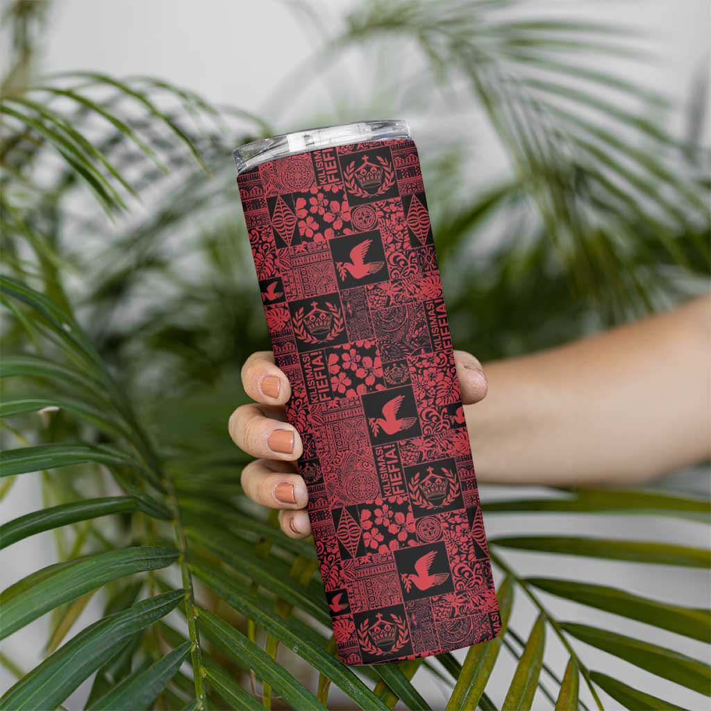 Black Tonga Kilisimasi Fiefia Skinny Tumbler Pacific Patchwork Xmas Vibes - Polynesian Pride