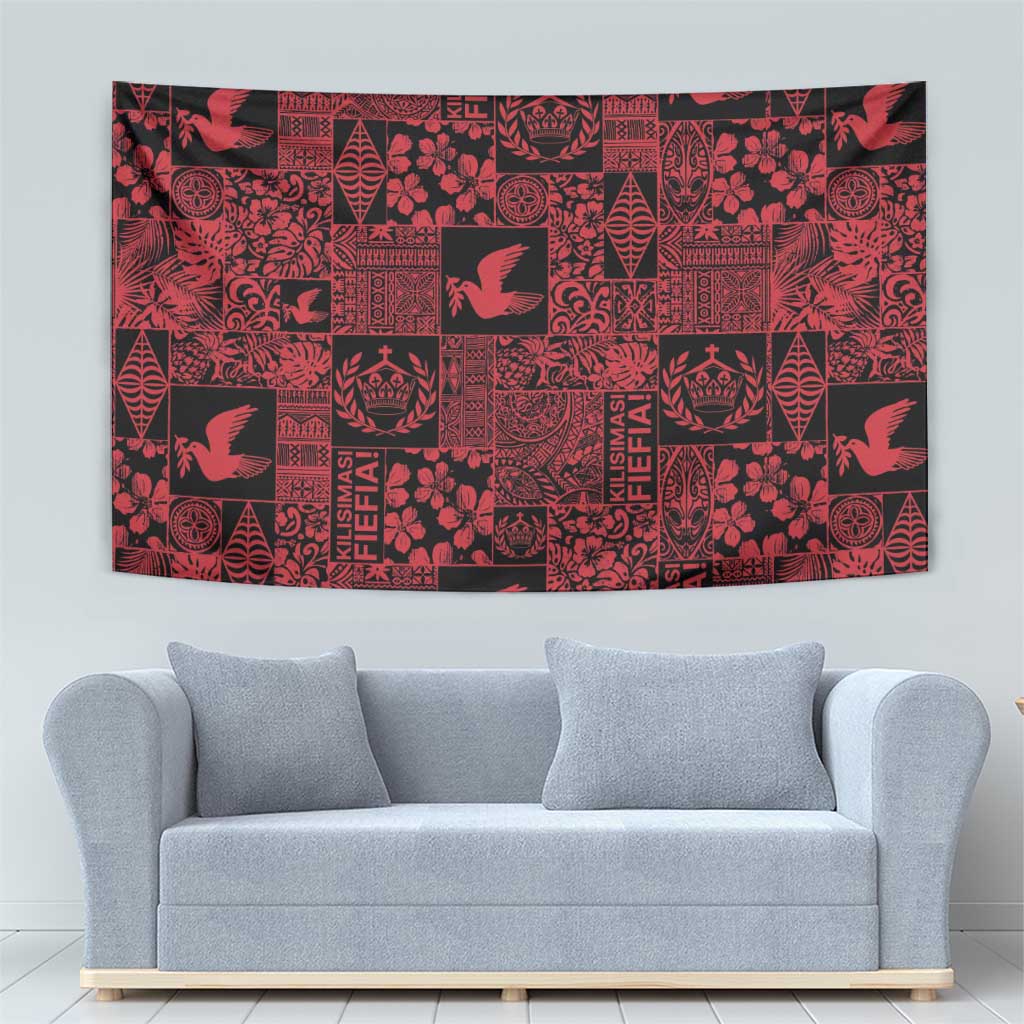 Black Tonga Kilisimasi Fiefia Tapestry Pacific Patchwork Xmas Vibes - Polynesian Pride