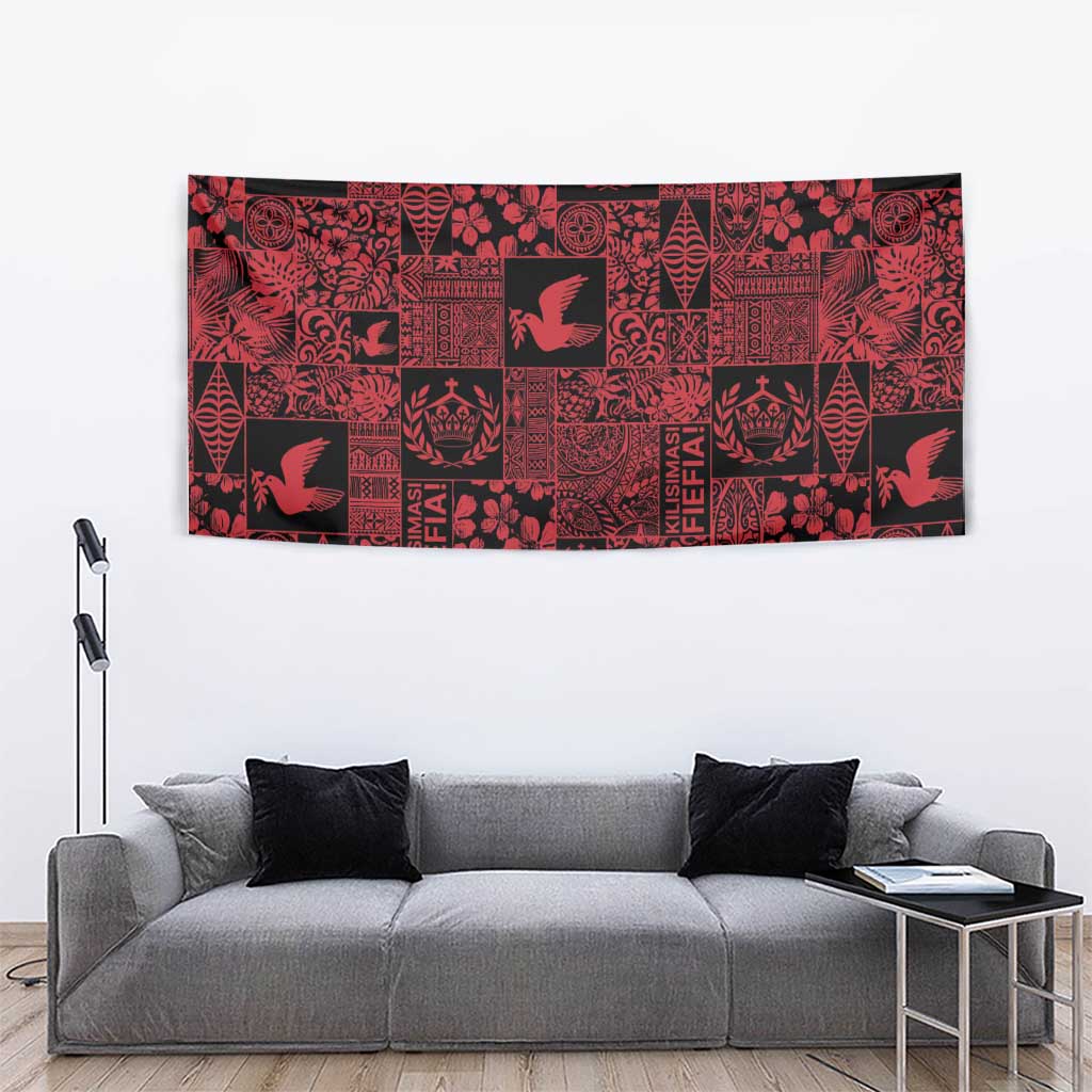 Black Tonga Kilisimasi Fiefia Tapestry Pacific Patchwork Xmas Vibes - Polynesian Pride