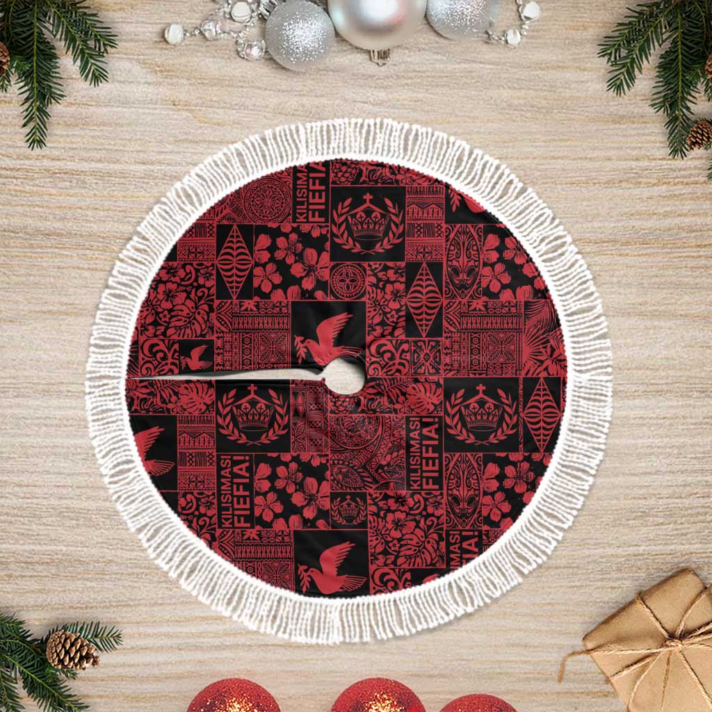 Black Tonga Kilisimasi Fiefia Tree Skirt Pacific Patchwork Xmas Vibes - Polynesian Pride