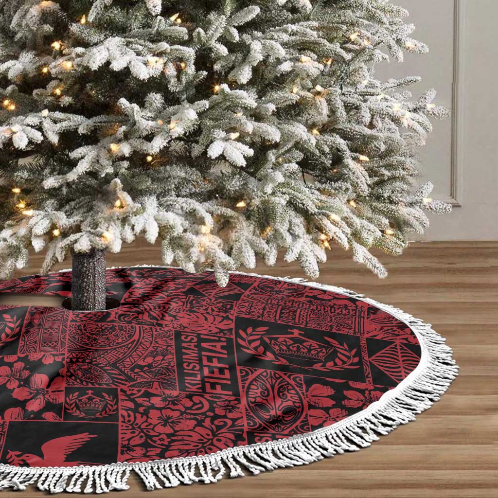 Black Tonga Kilisimasi Fiefia Tree Skirt Pacific Patchwork Xmas Vibes - Polynesian Pride