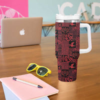 Black Tonga Kilisimasi Fiefia Tumbler With Handle Pacific Patchwork Xmas Vibes - Polynesian Pride