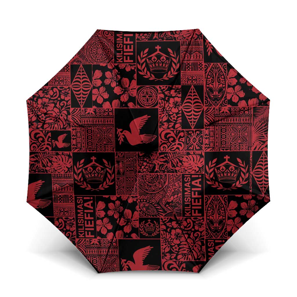 Black Tonga Kilisimasi Fiefia Umbrella Pacific Patchwork Xmas Vibes - Polynesian Pride