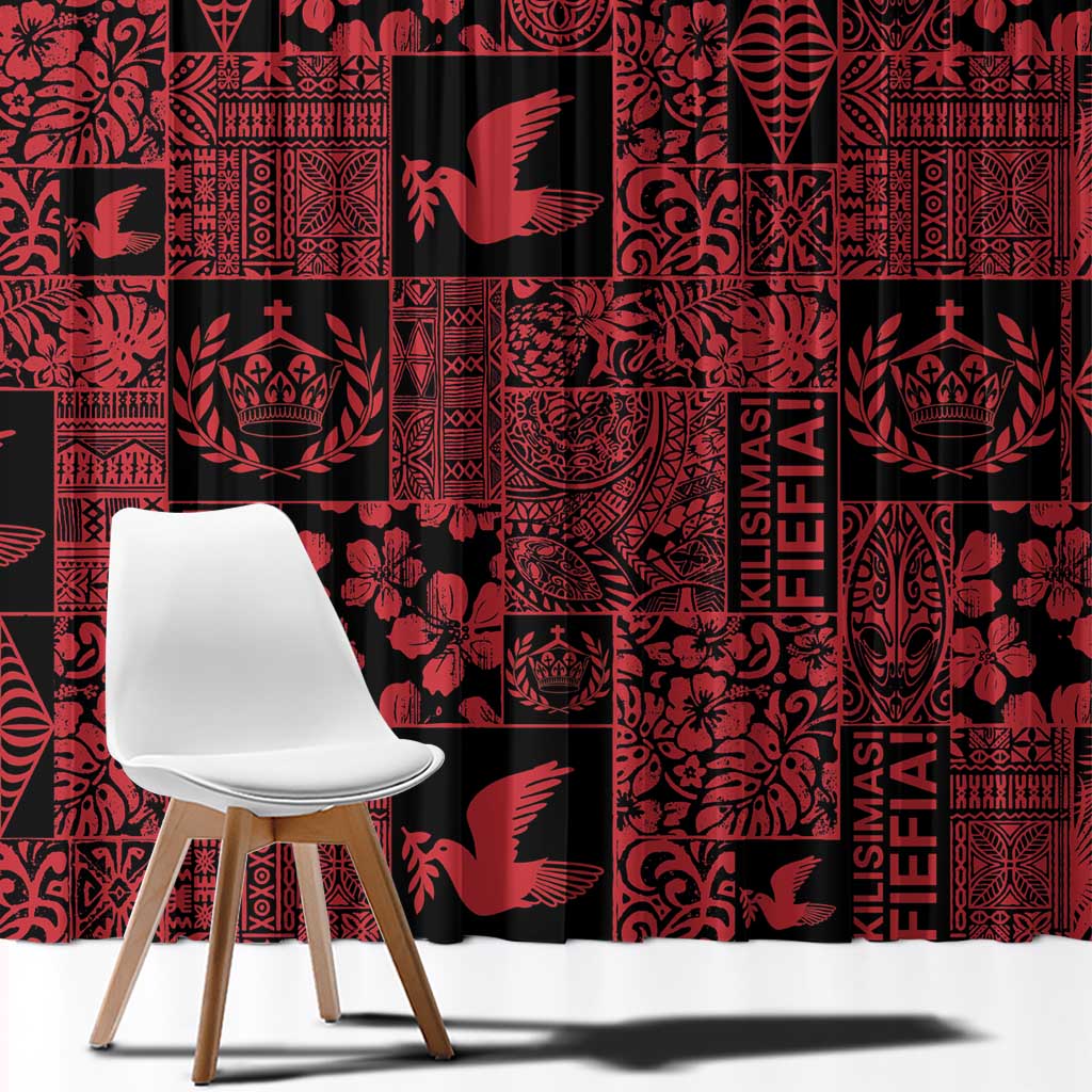 Black Tonga Kilisimasi Fiefia Window Curtain Pacific Patchwork Xmas Vibes - Polynesian Pride