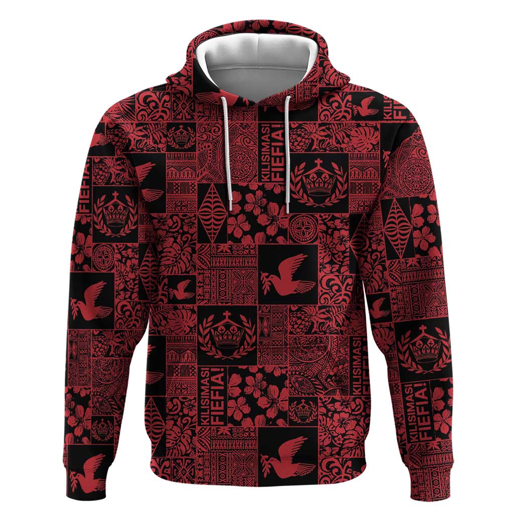 Black Tonga Kilisimasi Fiefia Zip Hoodie Pacific Patchwork Xmas Vibes - Polynesian Pride