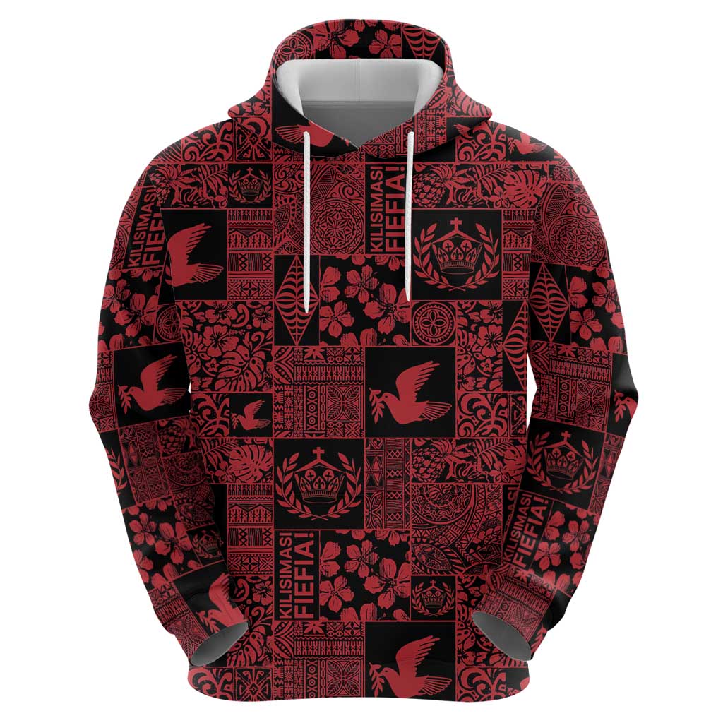 Black Tonga Kilisimasi Fiefia Zip Hoodie Pacific Patchwork Xmas Vibes - Polynesian Pride