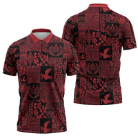 Black Tonga Kilisimasi Fiefia Zipper Polo Shirt Pacific Patchwork Xmas Vibes - Polynesian Pride