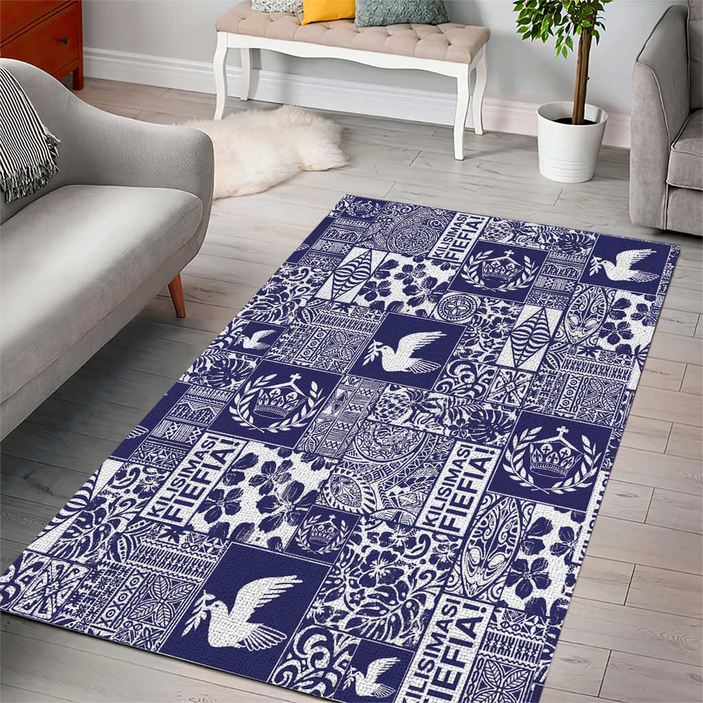 Blue Tonga Kilisimasi Fiefia Area Rug Pacific Patchwork Xmas Vibes - Polynesian Pride