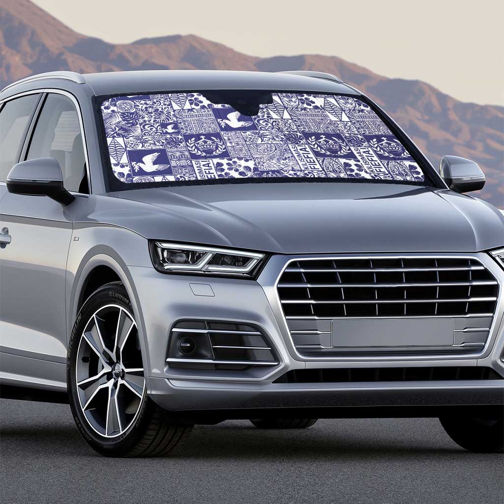 Blue Tonga Kilisimasi Fiefia Auto Sun Shade Pacific Patchwork Xmas Vibes - Polynesian Pride