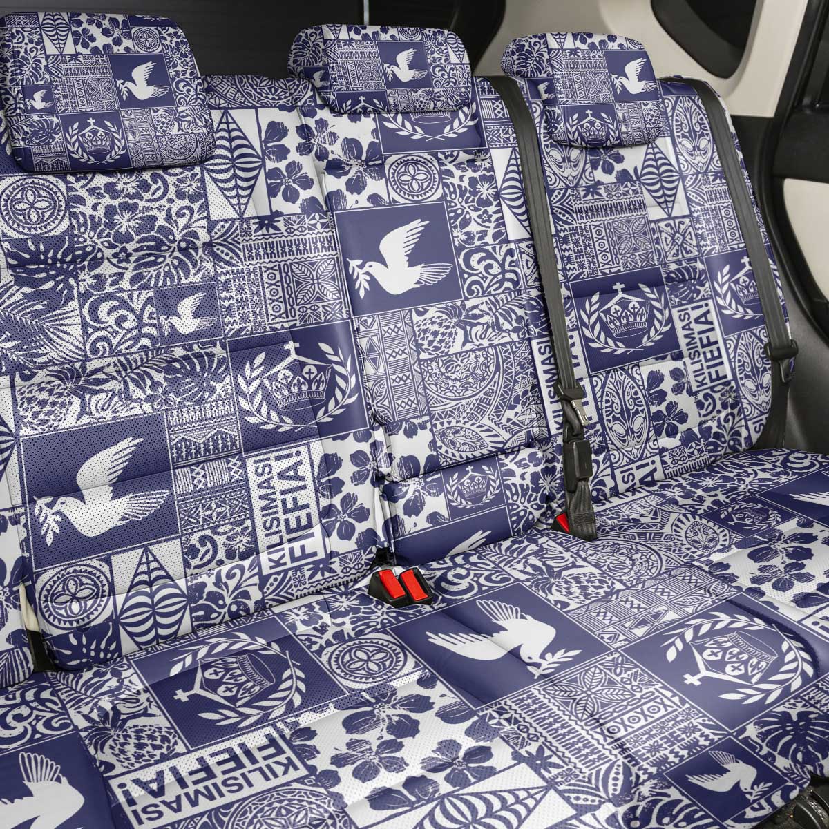 Blue Tonga Kilisimasi Fiefia Back Car Seat Cover Pacific Patchwork Xmas Vibes - Polynesian Pride