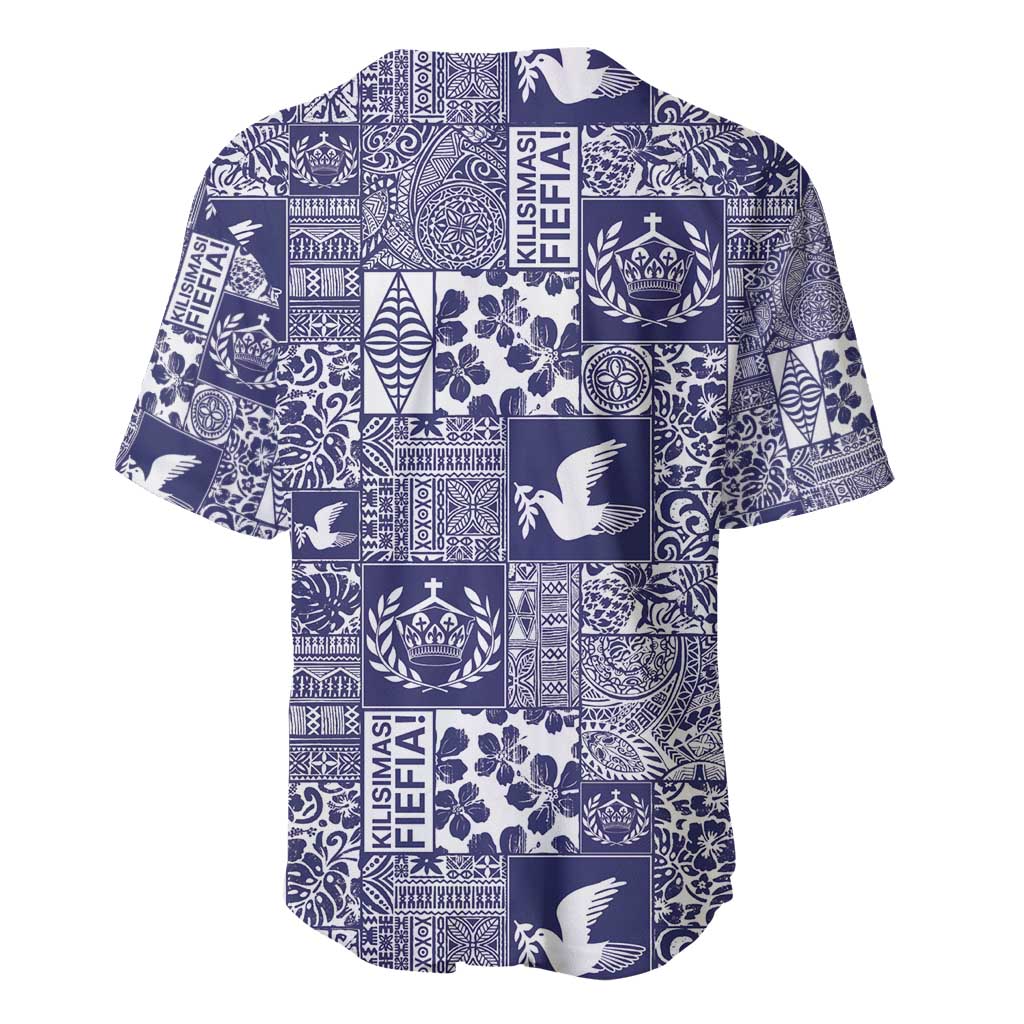 Blue Tonga Kilisimasi Fiefia Baseball Jersey Pacific Patchwork Xmas Vibes - Polynesian Pride