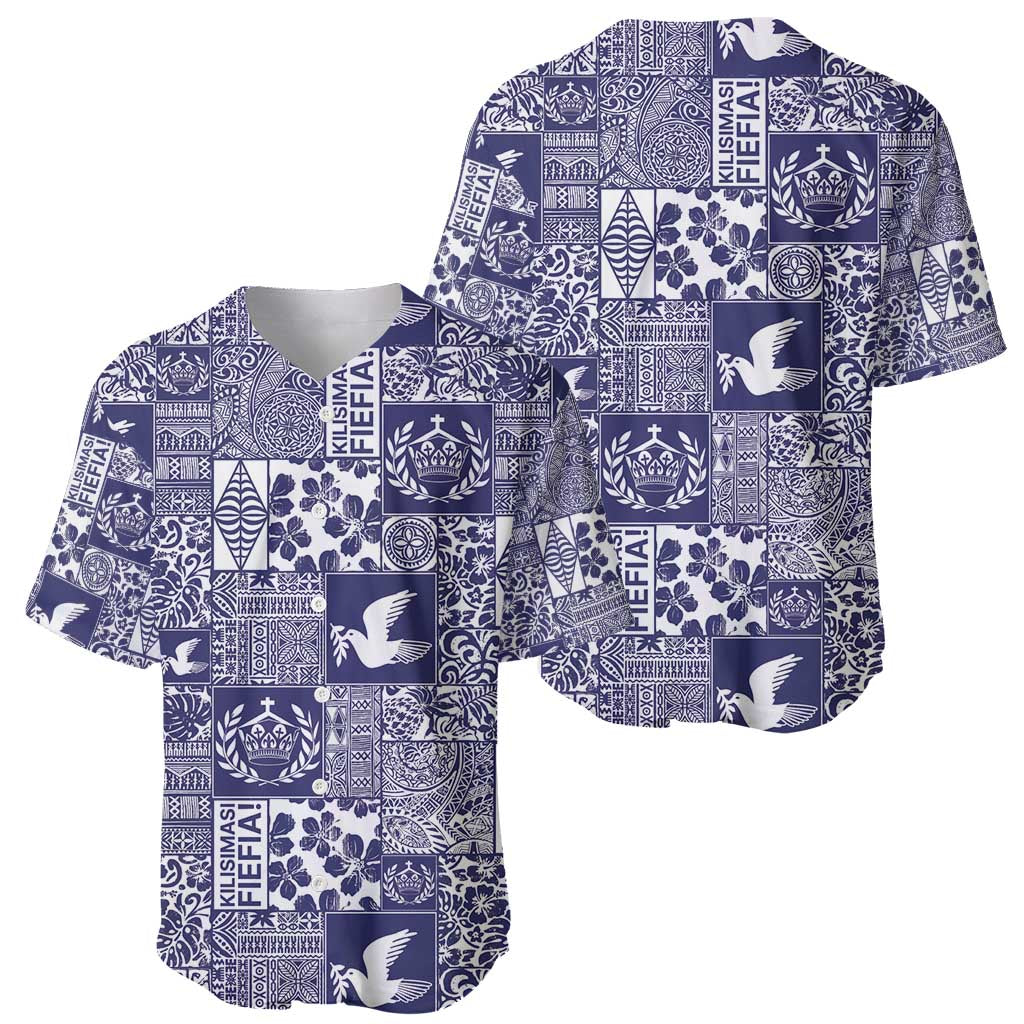 Blue Tonga Kilisimasi Fiefia Baseball Jersey Pacific Patchwork Xmas Vibes - Polynesian Pride