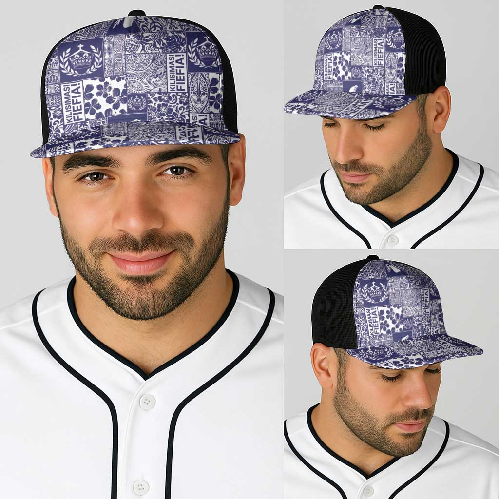 Blue Tonga Kilisimasi Fiefia Baseball Net Cap Pacific Patchwork Xmas Vibes - Polynesian Pride