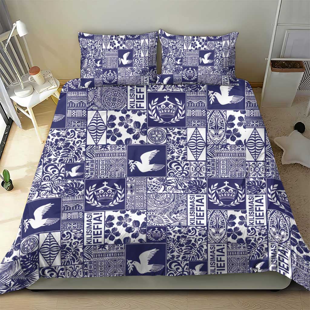 Blue Tonga Kilisimasi Fiefia Bedding Set Pacific Patchwork Xmas Vibes - Polynesian Pride