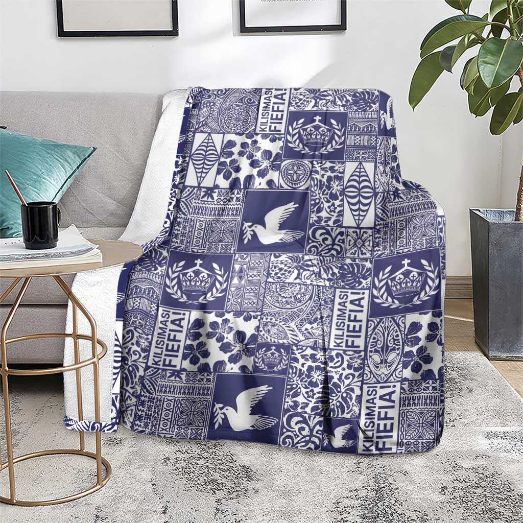 Blue Tonga Kilisimasi Fiefia Blanket Pacific Patchwork Xmas Vibes - Polynesian Pride