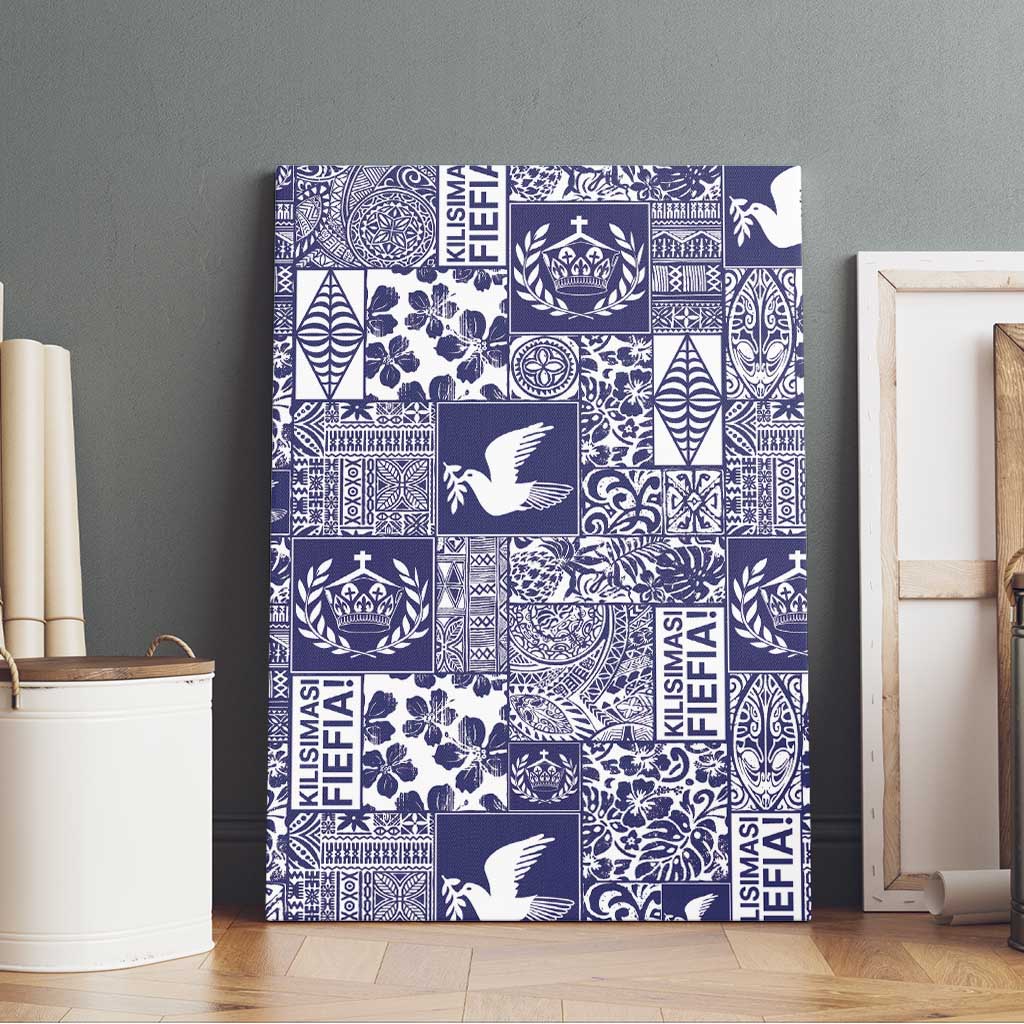 Blue Tonga Kilisimasi Fiefia Canvas Wall Art Pacific Patchwork Xmas Vibes - Polynesian Pride