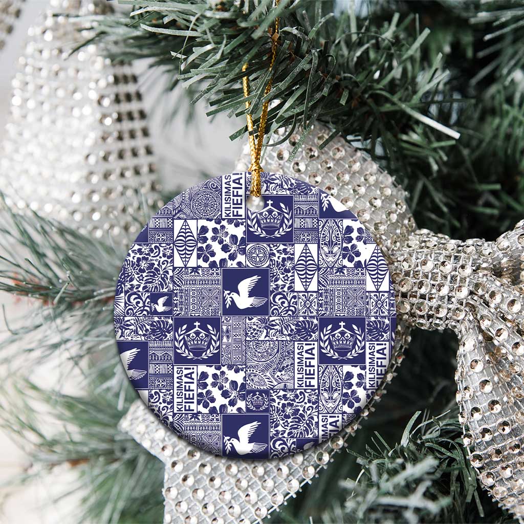 Blue Tonga Kilisimasi Fiefia Ceramic Ornament Pacific Patchwork Xmas Vibes - Polynesian Pride