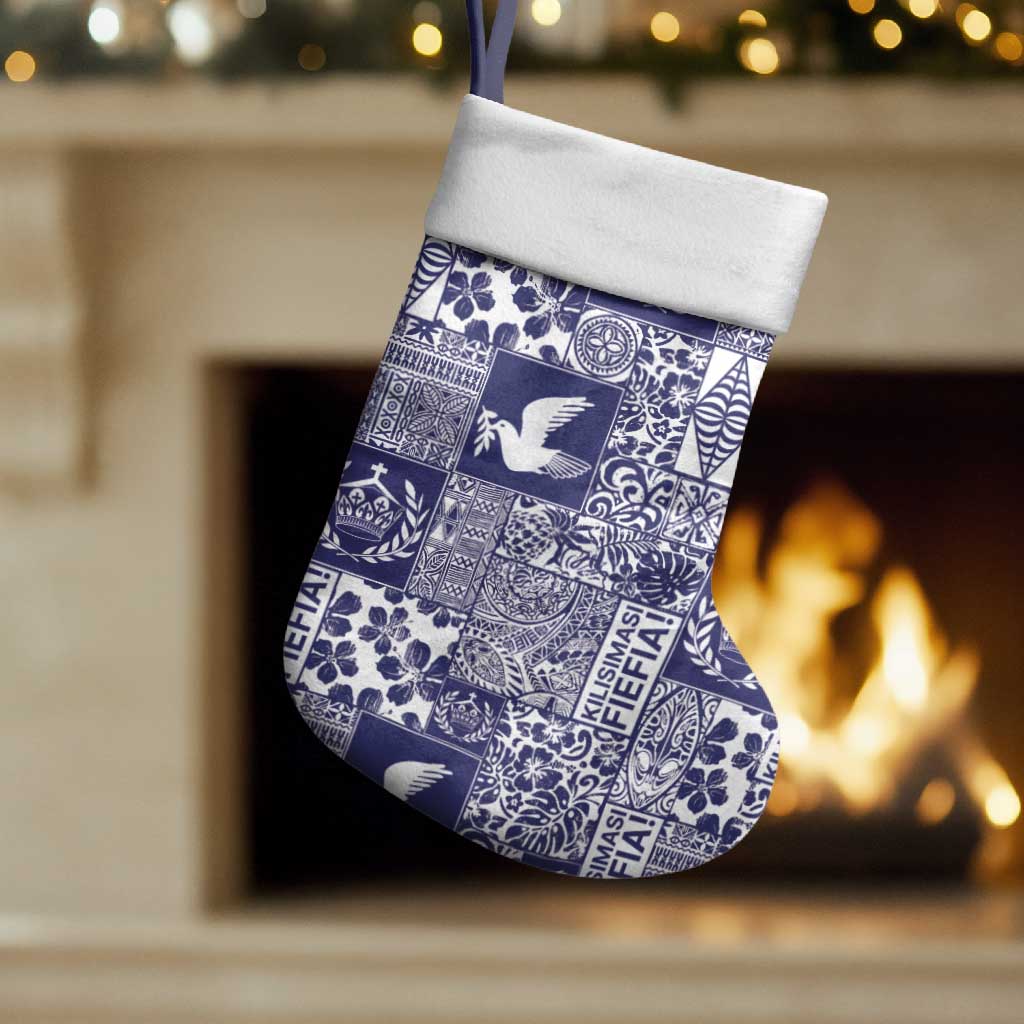 Blue Tonga Kilisimasi Fiefia Christmas Stocking Pacific Patchwork Xmas Vibes - Polynesian Pride