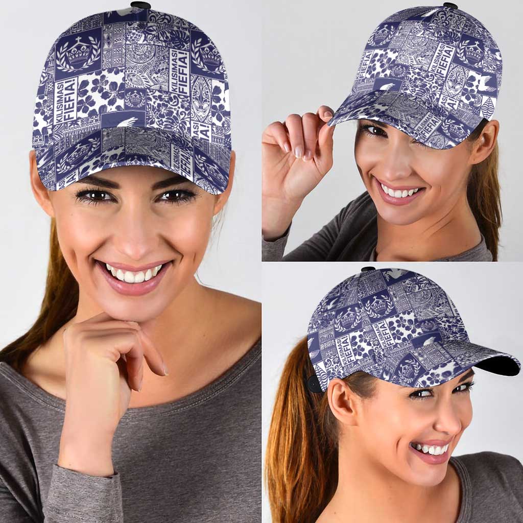 Blue Tonga Kilisimasi Fiefia Classic Cap Pacific Patchwork Xmas Vibes - Polynesian Pride