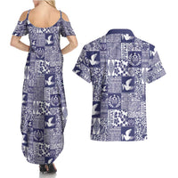 Blue Tonga Kilisimasi Fiefia Couples Matching Summer Maxi Dress and Hawaiian Shirt Pacific Patchwork Xmas Vibes - Polynesian Pride