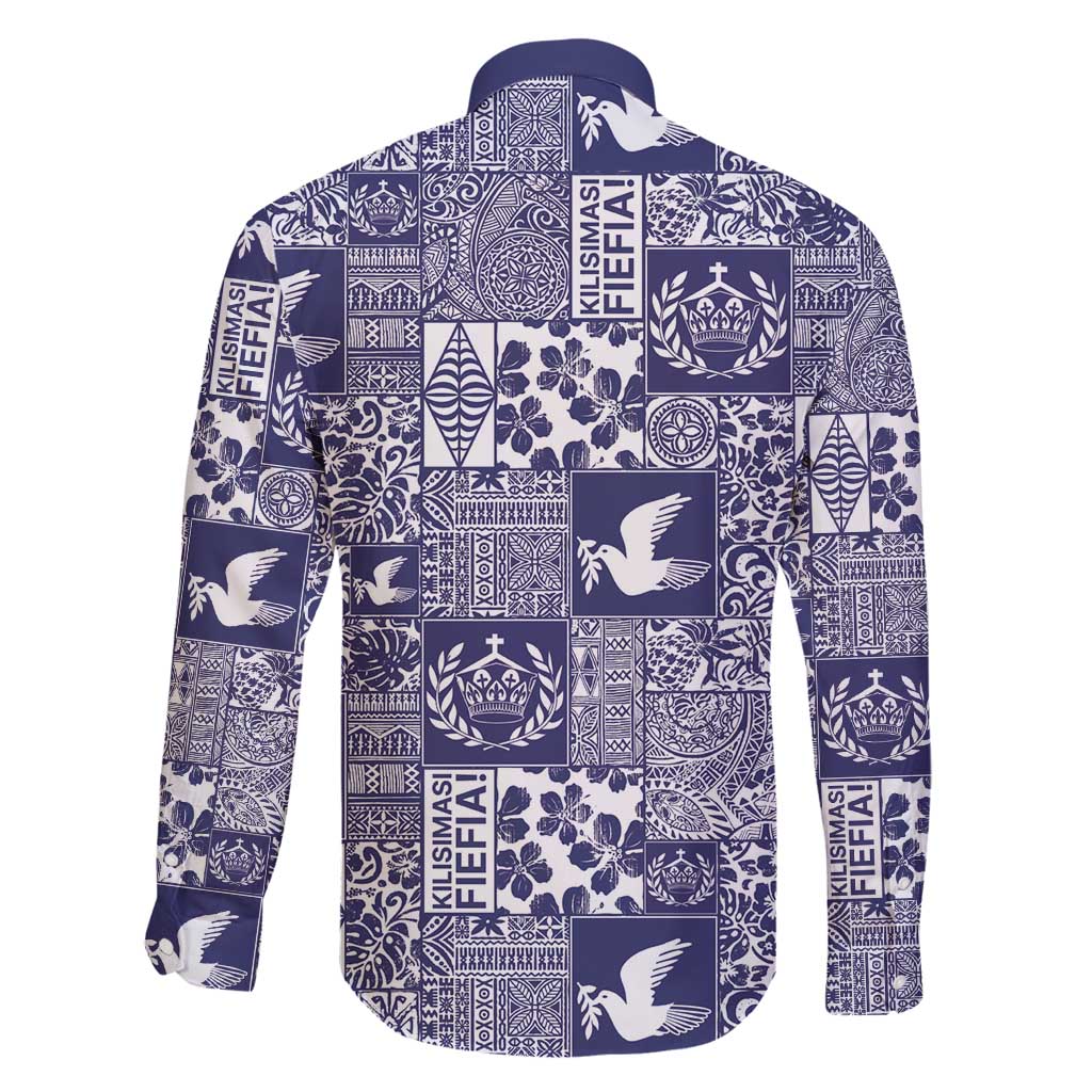 Blue Tonga Kilisimasi Fiefia Family Matching Long Sleeve Bodycon Dress and Hawaiian Shirt Pacific Patchwork Xmas Vibes - Polynesian Pride