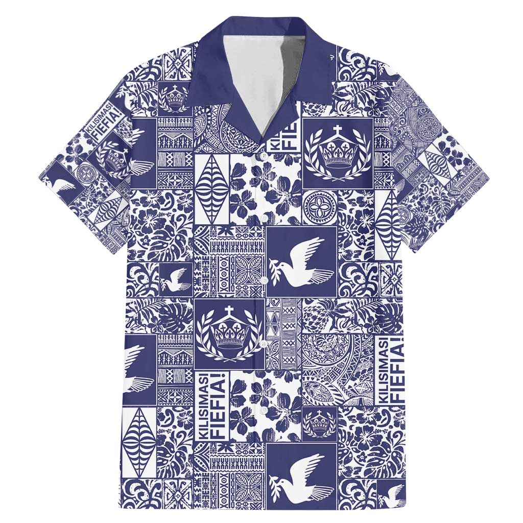 Blue Tonga Kilisimasi Fiefia Family Matching Mermaid Dress and Hawaiian Shirt Pacific Patchwork Xmas Vibes - Polynesian Pride