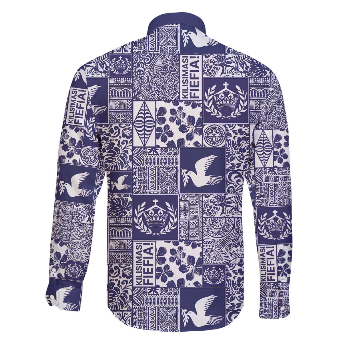 Blue Tonga Kilisimasi Fiefia Family Matching Off The Shoulder Long Sleeve Dress and Hawaiian Shirt Pacific Patchwork Xmas Vibes - Polynesian Pride