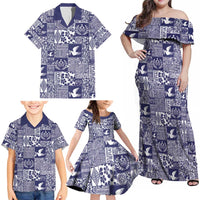 Blue Tonga Kilisimasi Fiefia Family Matching Off Shoulder Maxi Dress and Hawaiian Shirt Pacific Patchwork Xmas Vibes - Polynesian Pride