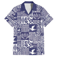 Blue Tonga Kilisimasi Fiefia Family Matching Off Shoulder Short Dress and Hawaiian Shirt Pacific Patchwork Xmas Vibes - Polynesian Pride
