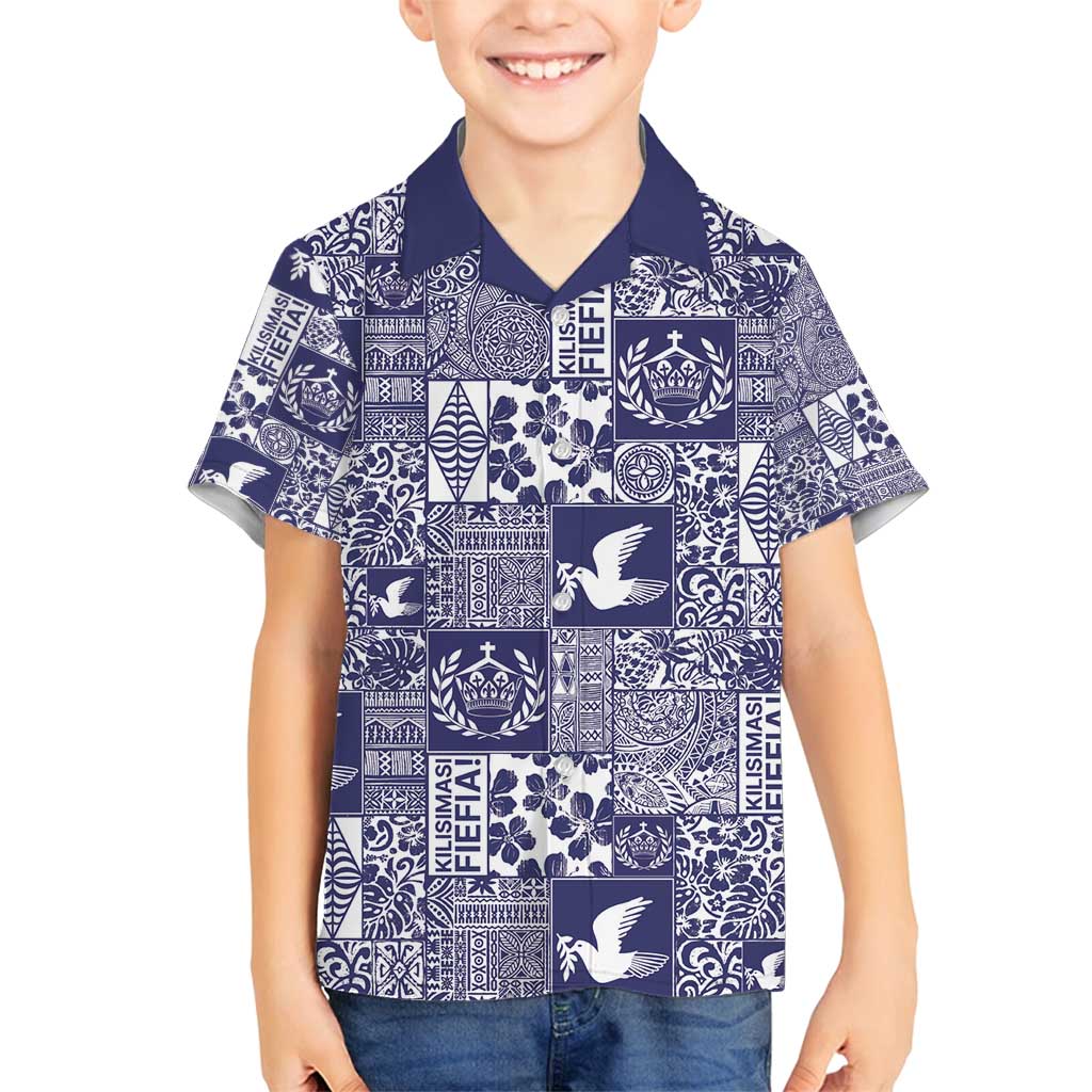 Blue Tonga Kilisimasi Fiefia Family Matching Puletasi and Hawaiian Shirt Pacific Patchwork Xmas Vibes - Polynesian Pride