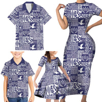 Blue Tonga Kilisimasi Fiefia Family Matching Short Sleeve Bodycon Dress and Hawaiian Shirt Pacific Patchwork Xmas Vibes - Polynesian Pride