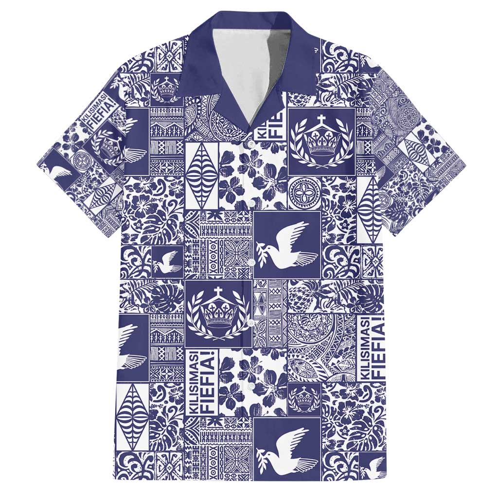 Blue Tonga Kilisimasi Fiefia Family Matching Tank Maxi Dress and Hawaiian Shirt Pacific Patchwork Xmas Vibes - Polynesian Pride