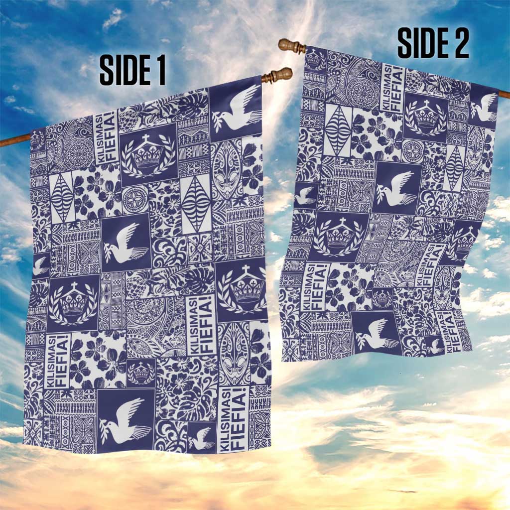 Blue Tonga Kilisimasi Fiefia Garden Flag Pacific Patchwork Xmas Vibes - Polynesian Pride