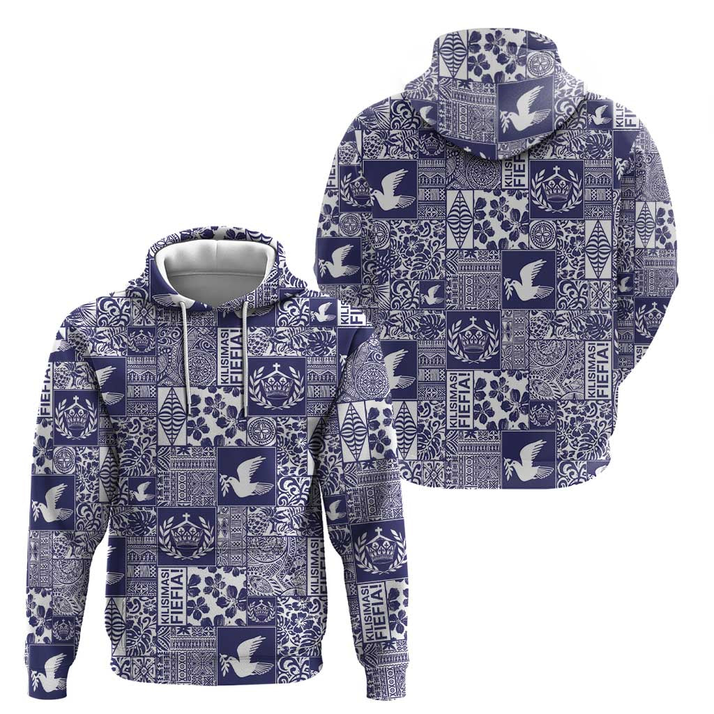 Blue Tonga Kilisimasi Fiefia Hoodie Pacific Patchwork Xmas Vibes - Polynesian Pride