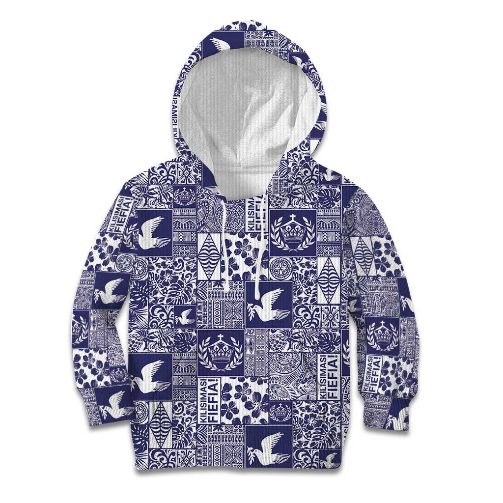 Blue Tonga Kilisimasi Fiefia Kid Hoodie Pacific Patchwork Xmas Vibes - Polynesian Pride