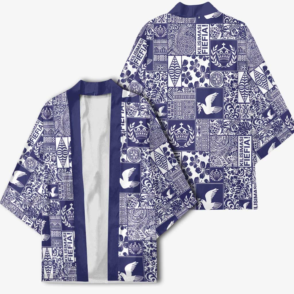 Blue Tonga Kilisimasi Fiefia Kimono Pacific Patchwork Xmas Vibes - Polynesian Pride