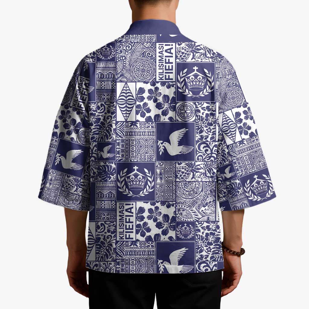 Blue Tonga Kilisimasi Fiefia Kimono Pacific Patchwork Xmas Vibes - Polynesian Pride