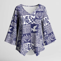 Blue Tonga Kilisimasi Fiefia Kimono Sleeve Blouse Pacific Patchwork Xmas Vibes - Polynesian Pride