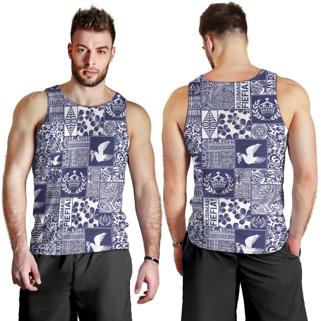 Blue Tonga Kilisimasi Fiefia Men Tank Top Pacific Patchwork Xmas Vibes - Polynesian Pride