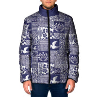 Blue Tonga Kilisimasi Fiefia Padded Jacket Pacific Patchwork Xmas Vibes - Polynesian Pride