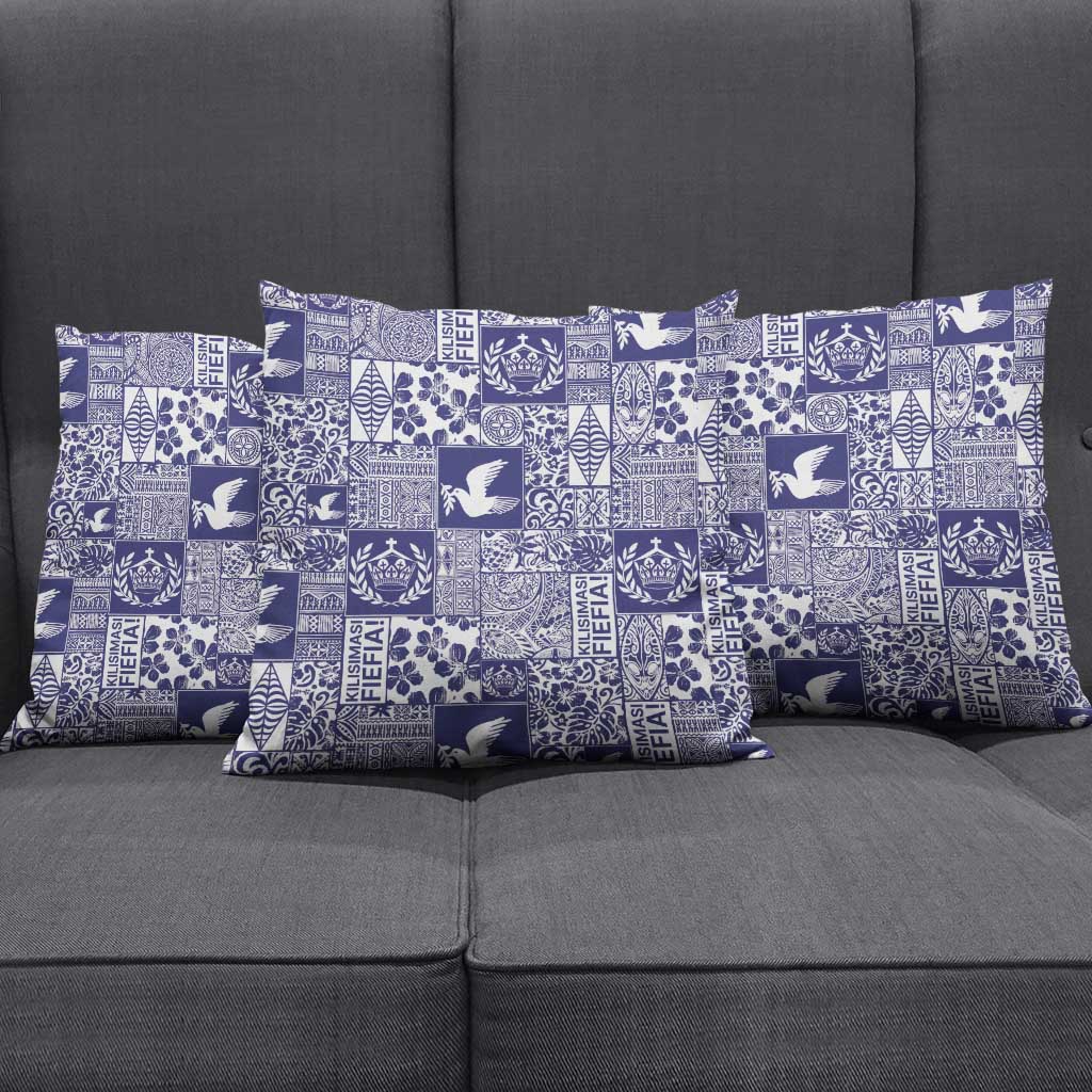 Blue Tonga Kilisimasi Fiefia Pillow Cover Pacific Patchwork Xmas Vibes - Polynesian Pride